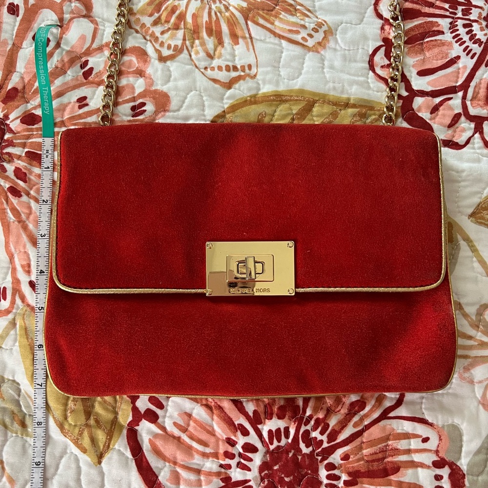 Michael Kors red suede pouch with chain